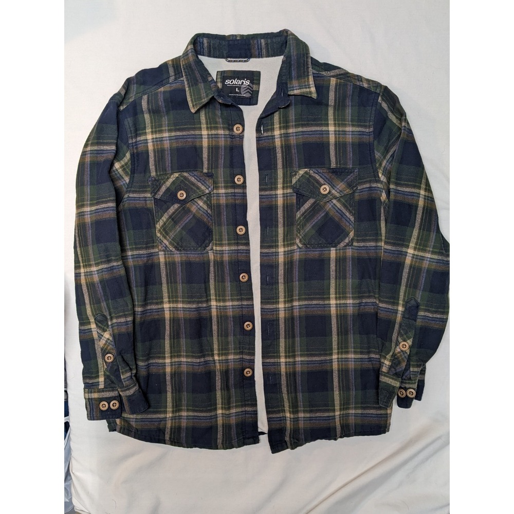 Solaris‎ Men's Plaid Flannel Lined Shirt Jacket Size Large